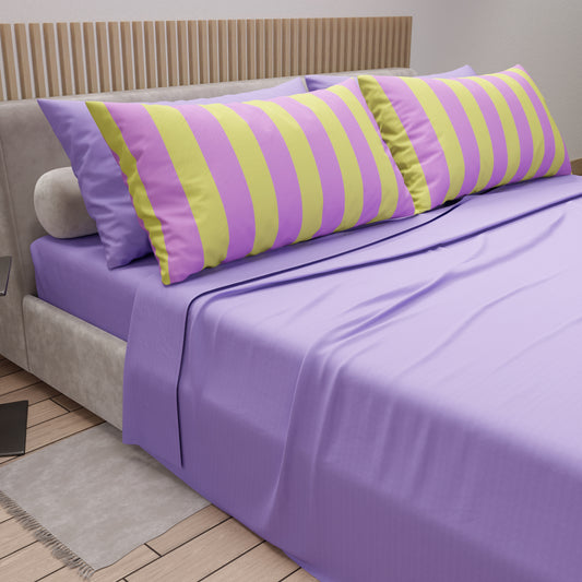 Lenzuola in Cotone, Completo Letto con Federe in Stampa Digitale Righe Giallo/Lilla