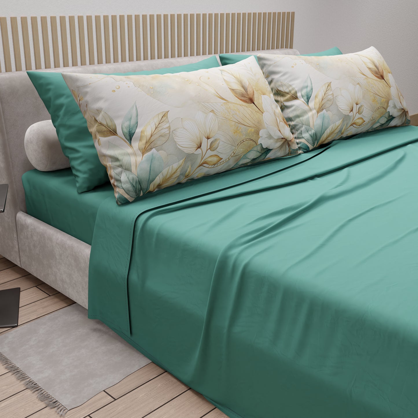 Draps en Coton, Parure de Lit avec Taies d'Oreiller en Impression Digitale Florale F154
