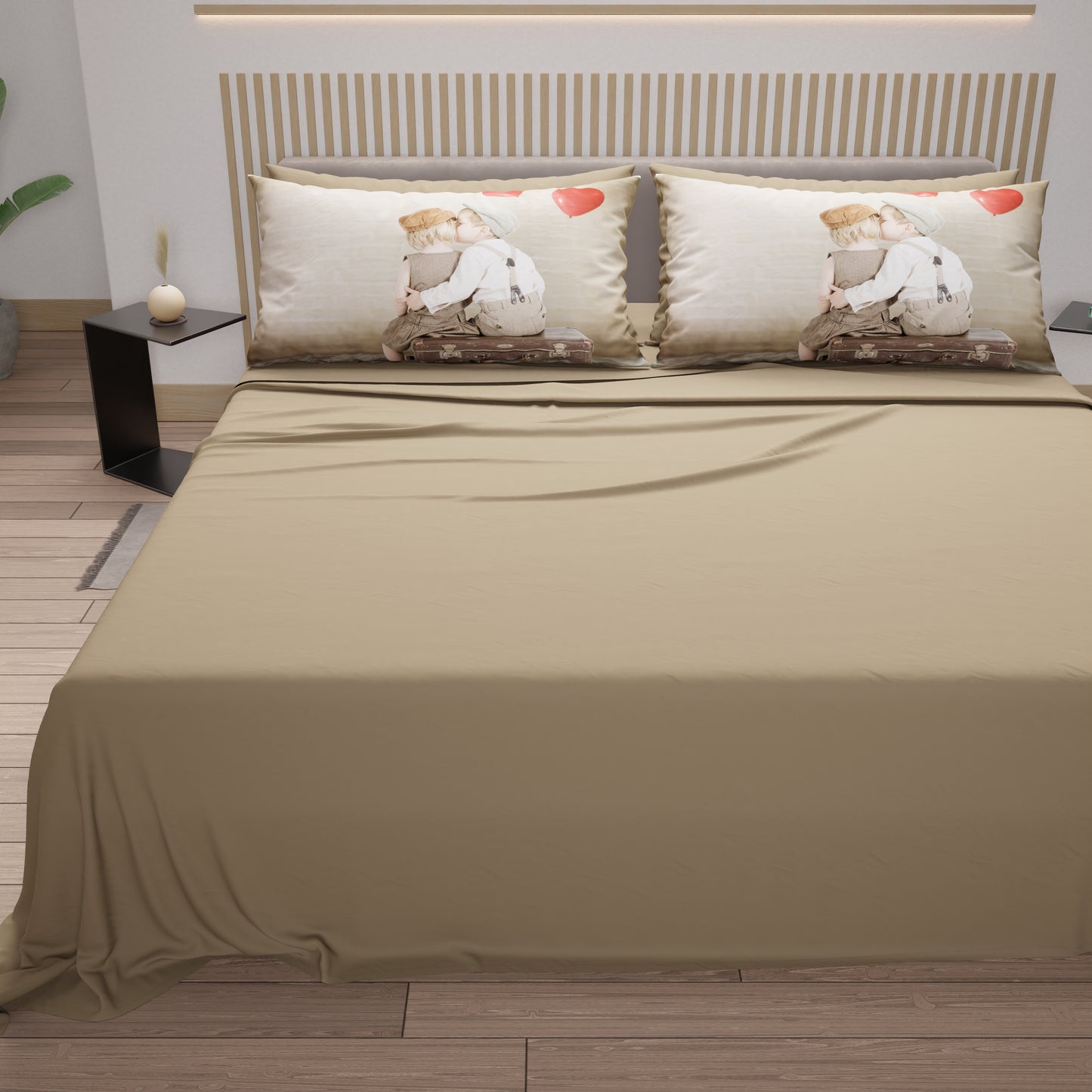 Draps en Coton, Parure de Lit avec Taies d'Oreiller en Impression Digitale Baiser