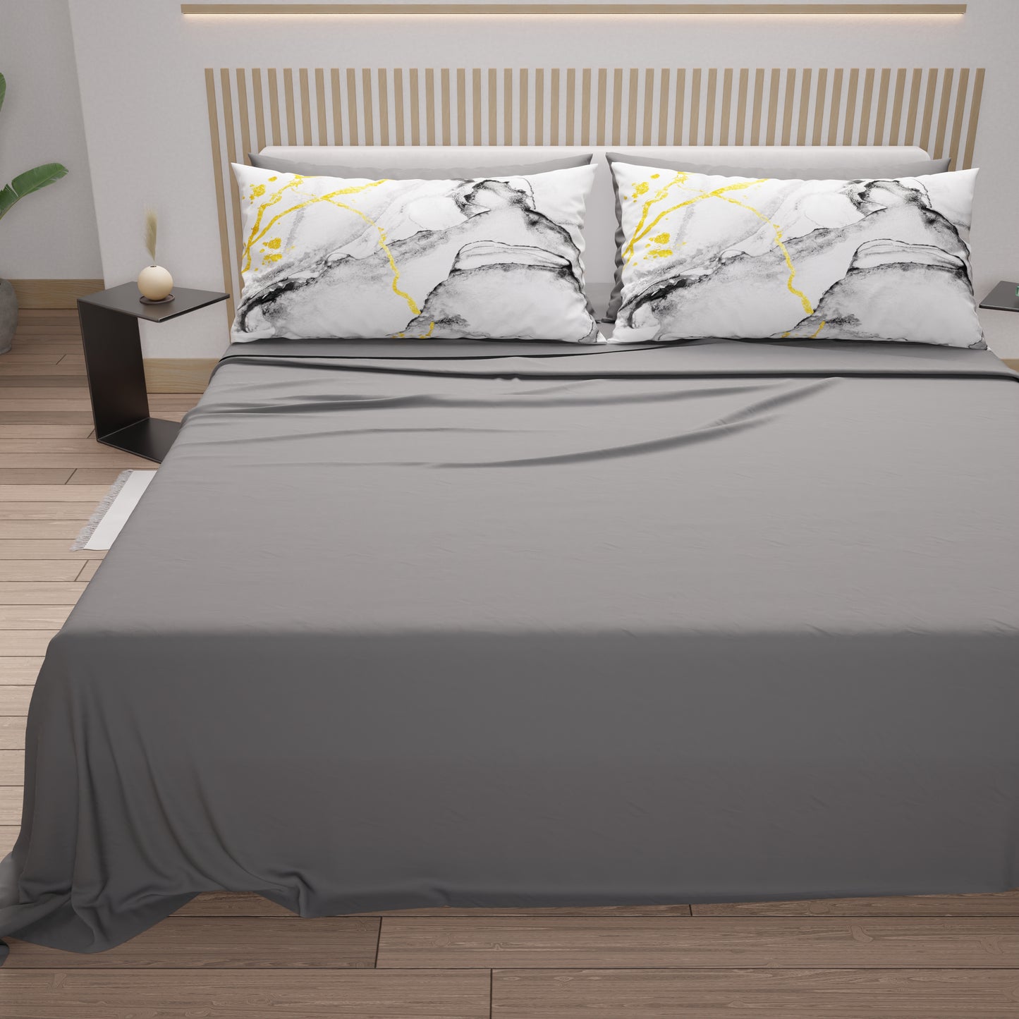 Lenzuola in Cotone, Completo Letto con Federe in Stampa Digitale Marble 06 Grigio Chiaro