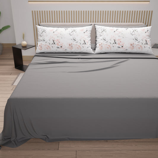 Draps en Coton, Parure de Lit avec Taies d'Oreiller en Impression Numérique Floral 17-00