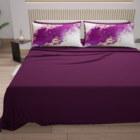 Lenzuola in Cotone, Completo Letto con Federe in Stampa Digitale Marble 01 Viola