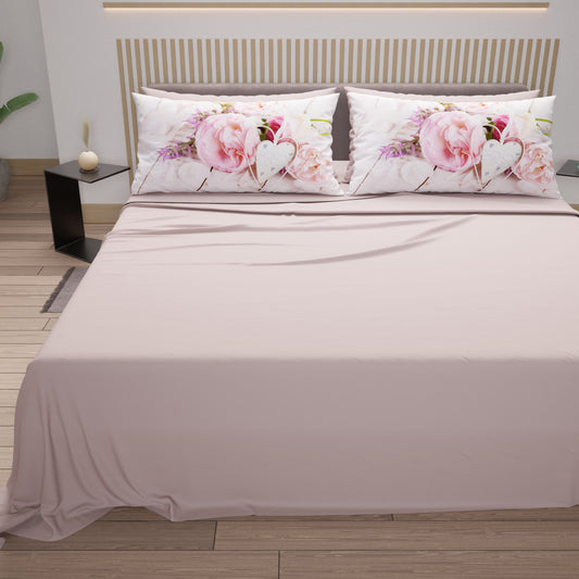Draps en Coton, Parure de Lit avec Taies d'Oreiller en Impression Numérique Campagne Chic