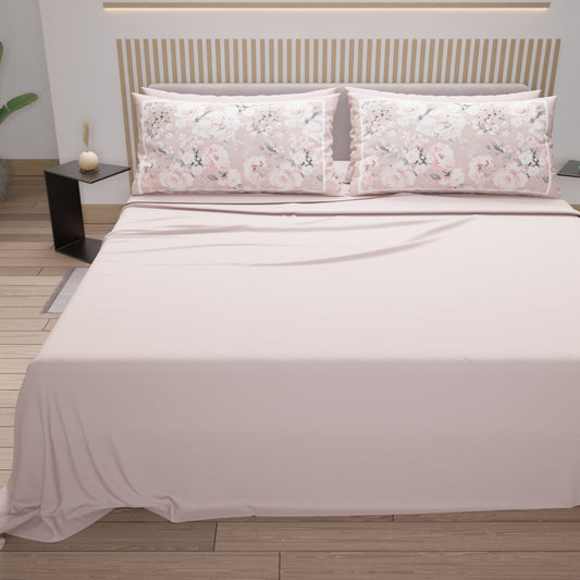 Draps en Coton, Parure de Lit avec Taies d'Oreiller en Impression Numérique Floral 17-03