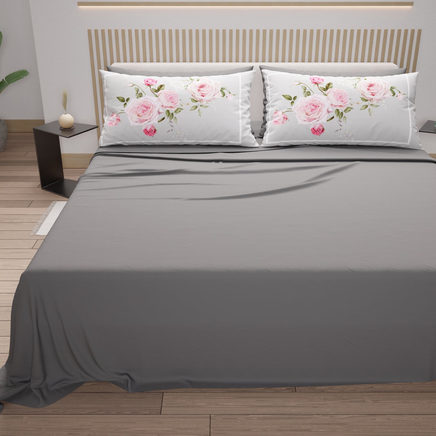 Draps en Coton, Parure de Lit avec Taies d'Oreiller en Impression Numérique Floral 20-02