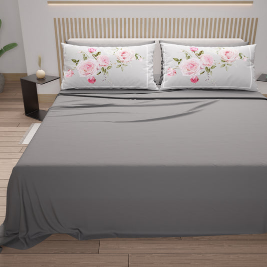 Draps en Coton, Parure de Lit avec Taies d'Oreiller en Impression Numérique Floral 20-02