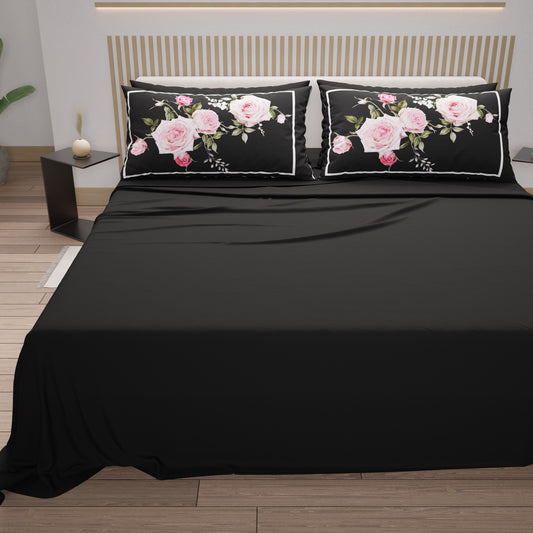 Draps en Coton, Parure de Lit avec Taies d'Oreiller en Impression Numérique Floral 20-01