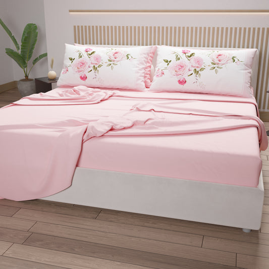Draps en Coton, Parure de Lit avec Taies d'Oreiller en Impression Numérique Floral 20-00