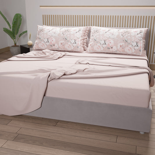 Draps en Coton, Parure de Lit avec Taies d'Oreiller en Impression Numérique Floral 17-03