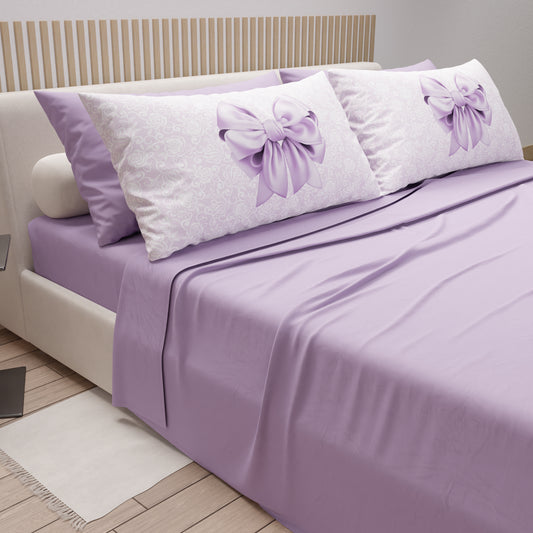 Lenzuola in Cotone, Completo Letto con Federe in Stampa Digitale Fiocco Lilla