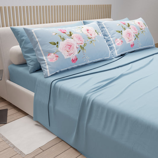 Lenzuola in Cotone, Completo Letto con Federe in Stampa Digitale Floreale 20-04