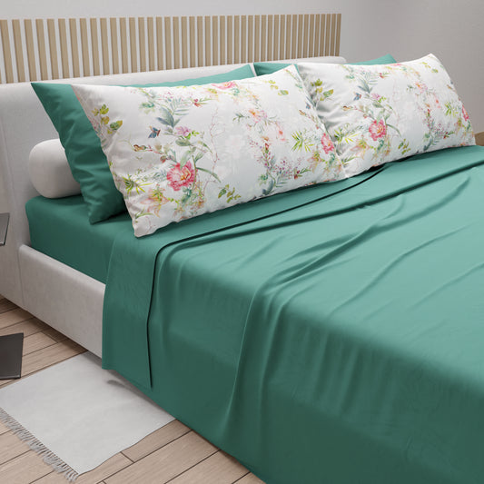 Draps en Coton, Parure de Lit avec Taies d'Oreiller en Impression Numérique Spring Gris