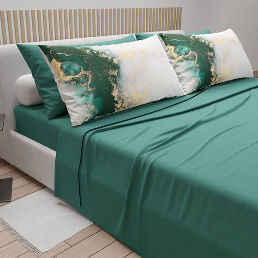 Lenzuola in Cotone, Completo Letto con Federe in Stampa Digitale Marble 09 Smeraldo