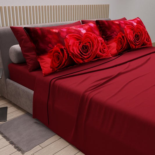 Draps en Coton, Parure de Lit avec Taies d'Oreiller en Impression Digitale Passion