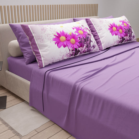 Draps en Coton, Parure de Lit avec Taies d'Oreiller en Impression Numérique Floral 12