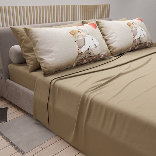 Draps en Coton, Parure de Lit avec Taies d'Oreiller en Impression Digitale Baiser