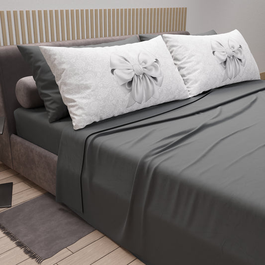 Lenzuola in Cotone, Completo Letto con Federe in Stampa Digitale Fiocco Grigio