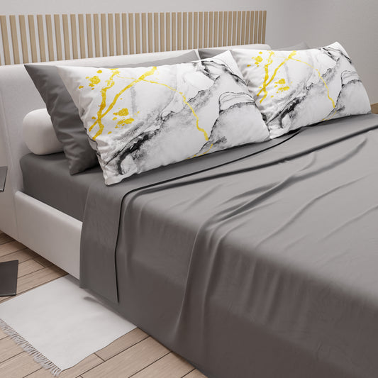 Lenzuola in Cotone, Completo Letto con Federe in Stampa Digitale Marble 06 Grigio Chiaro