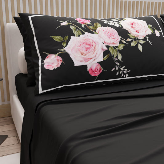Draps en Coton, Parure de Lit avec Taies d'Oreiller en Impression Numérique Floral 20-01