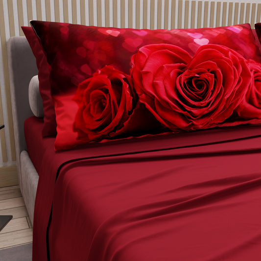 Draps en Coton, Parure de Lit avec Taies d'Oreiller en Impression Digitale Passion