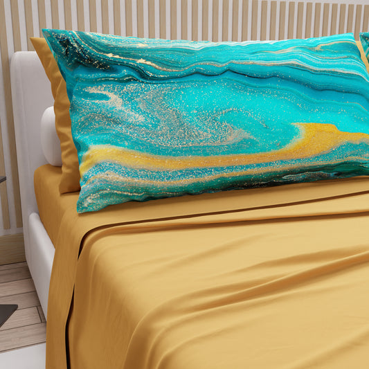 Lenzuola in Cotone, Completo Letto con Federe in Stampa Digitale Marble 02 Verde
