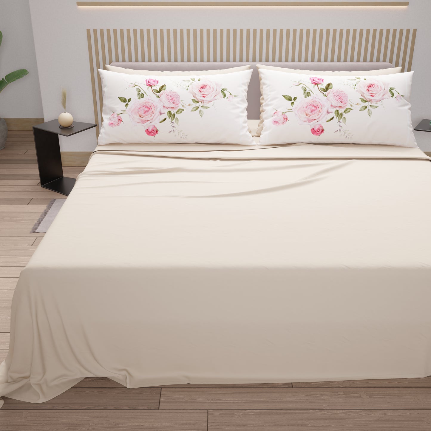 Lenzuola in Cotone, Completo Letto con Federe in Stampa Digitale Floreale 20-05