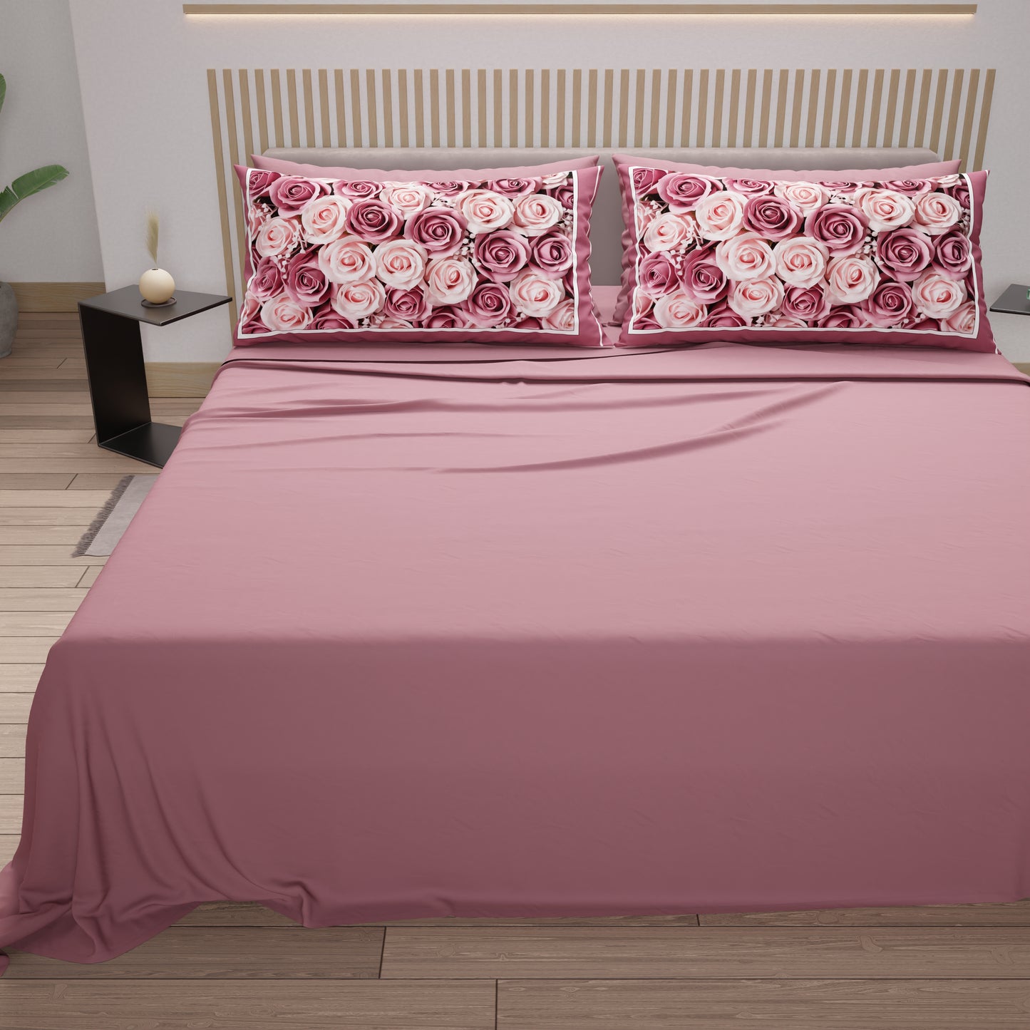 Draps en Coton, Parure de Lit avec Taies d'Oreiller en Impression Numérique Floral 15