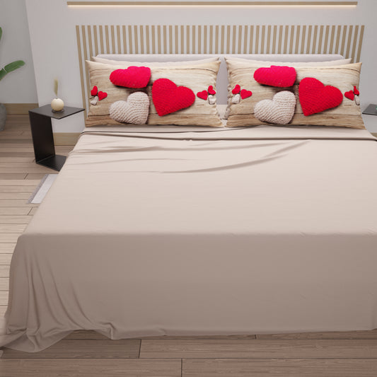 Draps en Coton, Parure de Lit avec Taies d'Oreiller en Impression Numérique Coeur