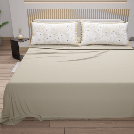 Lenzuola in Cotone, Completo Letto con Federe in Stampa Digitale World Bianco