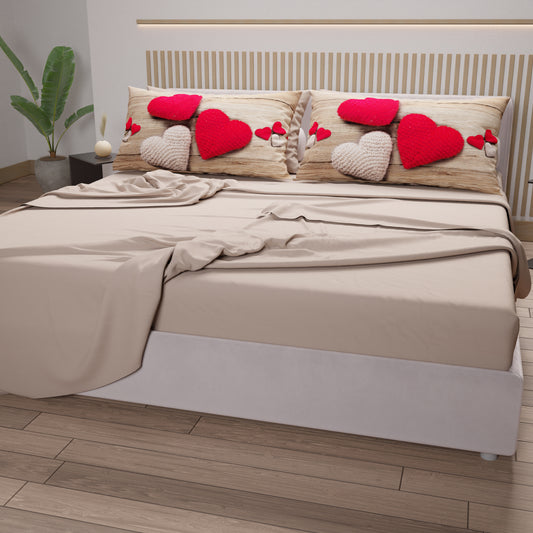 Draps en Coton, Parure de Lit avec Taies d'Oreiller en Impression Numérique Coeur