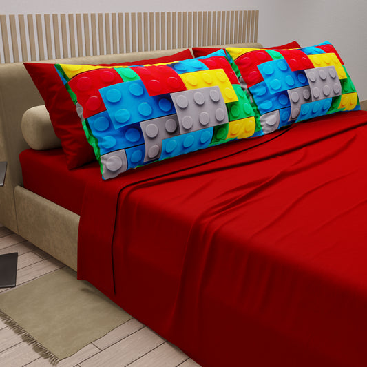 Lenzuola in Cotone, Completo Letto con Federe in Stampa Digitale Mattoncini