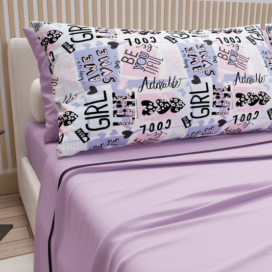 Cotton Sheets, Bed Set with Girl Cool Digital Print Pillowcases