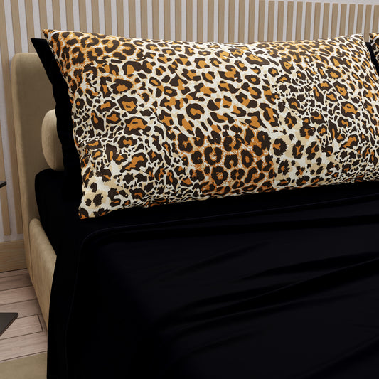 Draps en Coton, Parure de Lit avec Taies d'Oreiller en Impression Digitale Animalier Tacheté