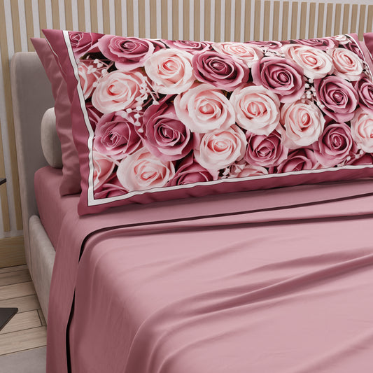 Draps en Coton, Parure de Lit avec Taies d'Oreiller en Impression Numérique Floral 15