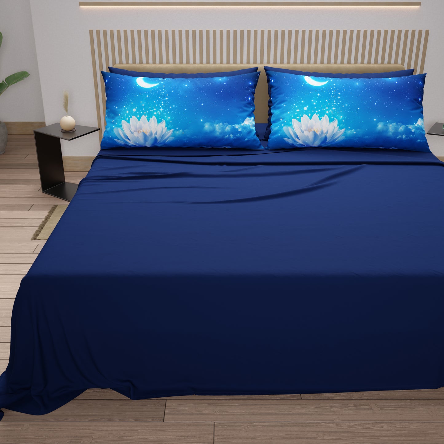 Cotton Sheets, Bed Set with Starry Night Digital Print Pillowcases