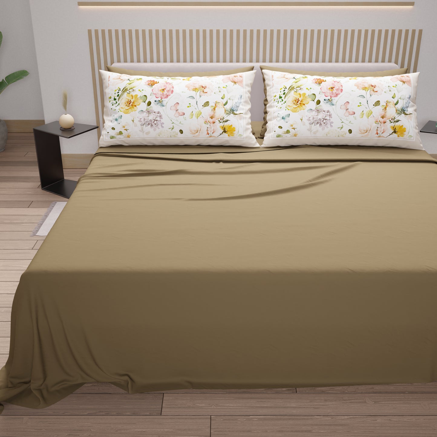 Draps en Coton, Parure de Lit avec Taies d'Oreiller en Impression Numérique Floral 06