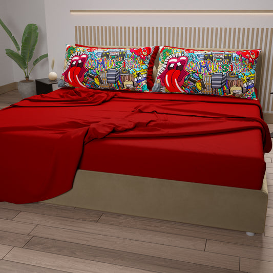 Draps en Coton, Parure de Lit avec Taies d'Oreiller en Impression Digitale Murales
