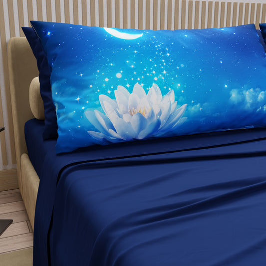 Draps en Coton, Parure de Lit avec Taies d'Oreiller en Impression Digitale Nuit Étoilée