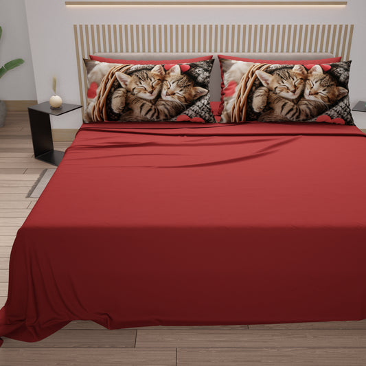 Lenzuola Animali in Cotone, Completo Letto con Federe in Stampa Digitale Cats 10