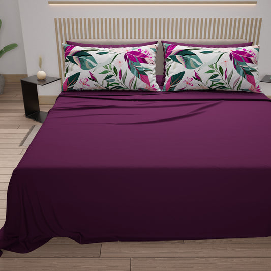 Draps en Coton, Parure de Lit avec Taies d'Oreiller en Impression Digitale Tropical 107