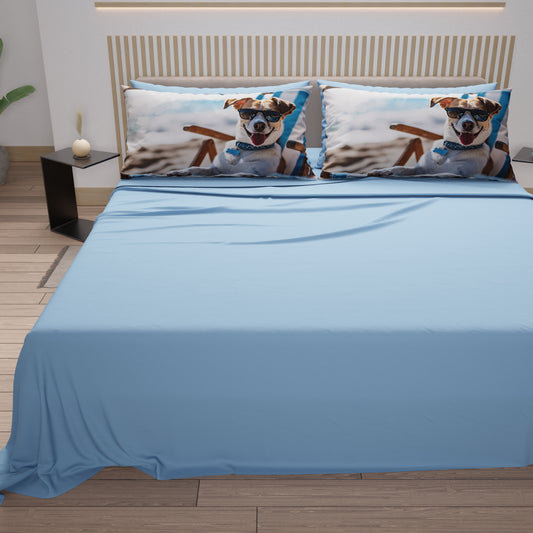 Draps Animaux en Coton, Parure de Lit avec Taies d'Oreiller en Impression Numérique Chien 03