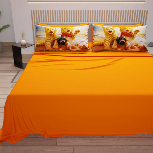 Lenzuola Animali in Cotone, Completo Letto con Federe in Stampa Digitale Cats 01