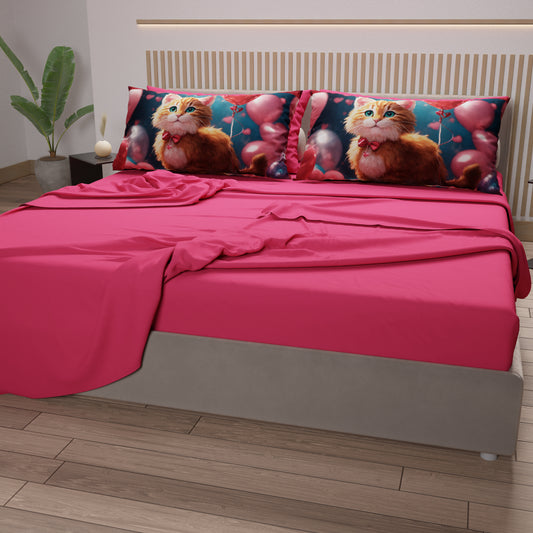 Lenzuola Animali in Cotone, Completo Letto con Federe in Stampa Digitale Cats 11