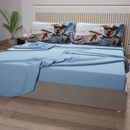 Draps Animaux en Coton, Parure de Lit avec Taies d'Oreiller en Impression Numérique Chien 03