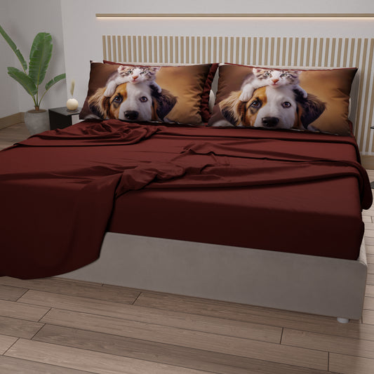 Draps Animaux en Coton, Parure de Lit avec Taies d'Oreiller en Impression Numérique Friends 10