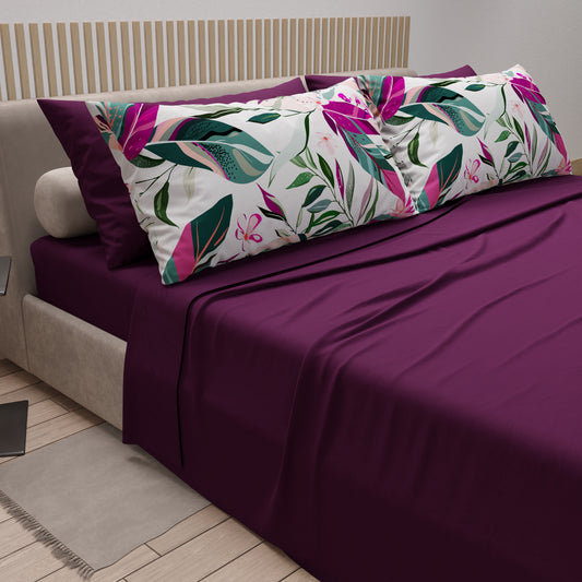 Draps en Coton, Parure de Lit avec Taies d'Oreiller en Impression Digitale Tropical 107