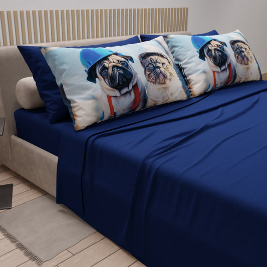 Draps Animaux en Coton, Parure de Lit avec Taies d'Oreiller en Impression Numérique Chien 18