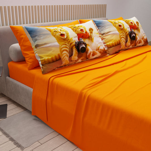 Lenzuola Animali in Cotone, Completo Letto con Federe in Stampa Digitale Cats 01