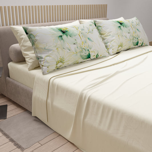 Lenzuola in Cotone, Completo Letto con Federe in Stampa Digitale Floreale 114