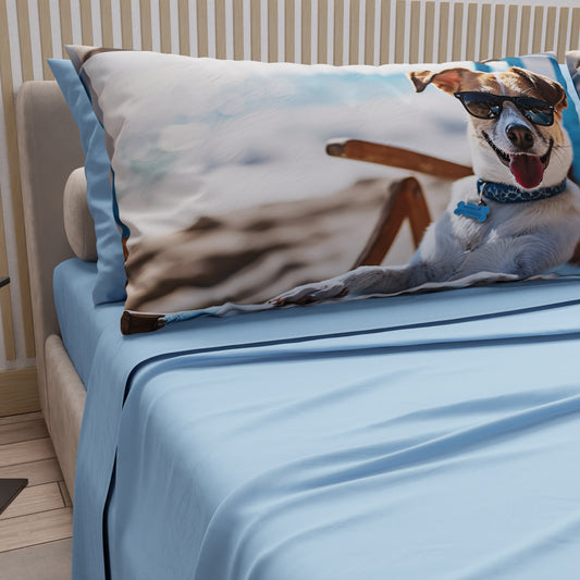 Draps Animaux en Coton, Parure de Lit avec Taies d'Oreiller en Impression Numérique Chien 03